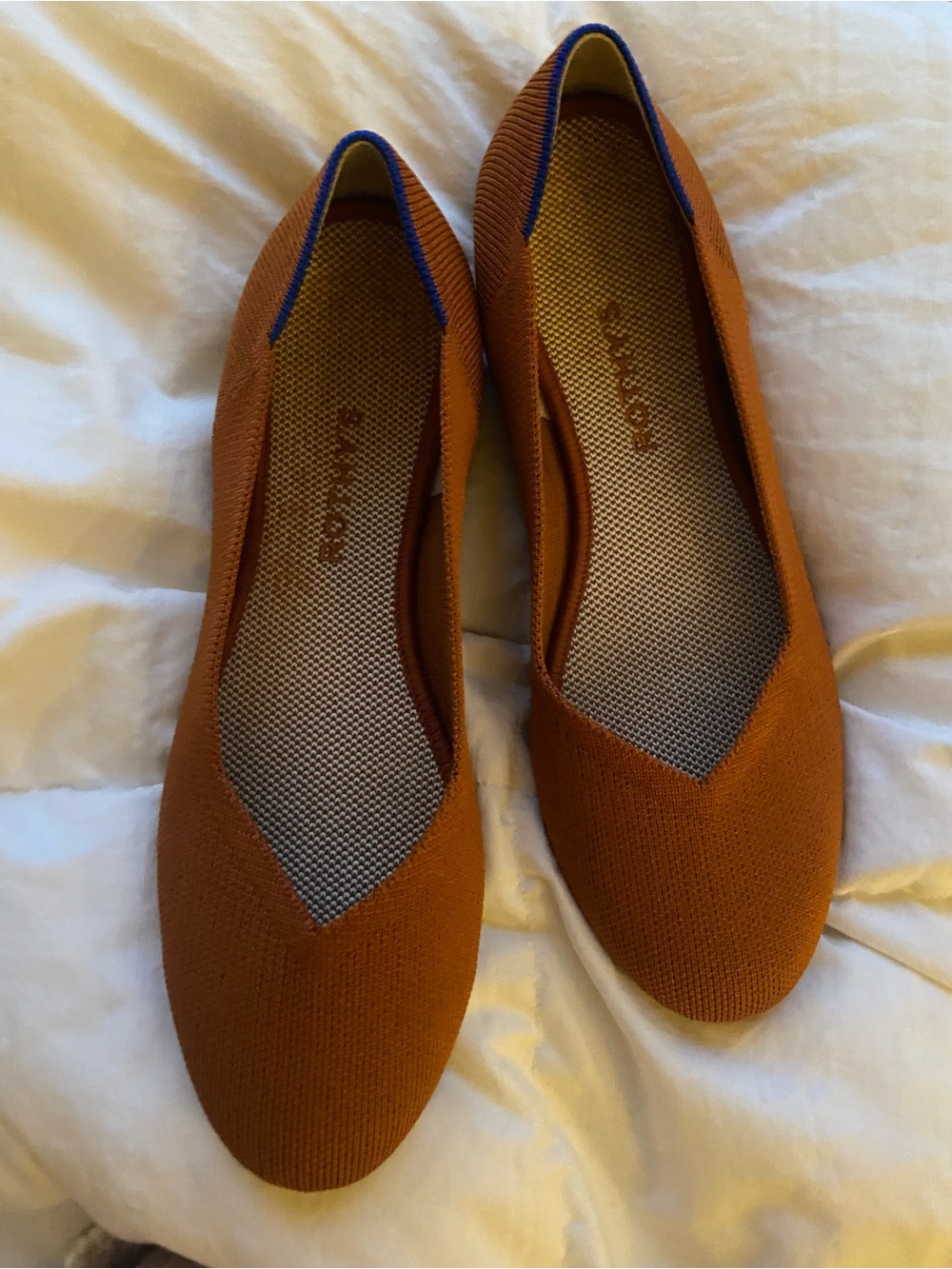 Rothy's Knit Ballet Flats in Fawn Tan with Blue Trim Retired Colorway 9.5 - Picture 11 of 14